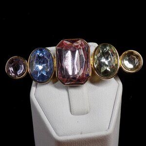 Vintage Multi Colored Brooch Gold-tone Setting Pink Blue Acrylic Faux Stones